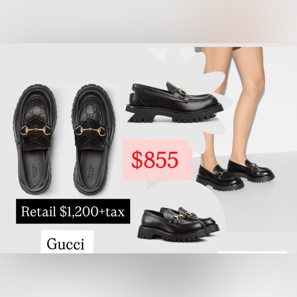 Gucci Black Leather Loafers with Gold Accents